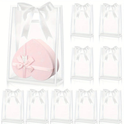 10 Pcs Gift Bags, 1 Roll of Ribbon, Reusable PP Holiday Bag with Ribbon, Suitable for Valentine's Day, Weddings, and Birthdays