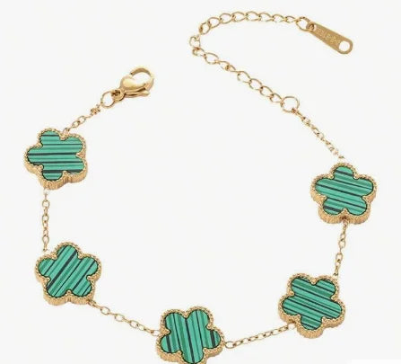 3pcs 18K Gold Plated 304 Stainless Steel Women's Clover Bracelet & Bangle Set, Minimalist Clover Jewelry Set, Layered Jewelry Set For Women, Suitable For Daily/Summer/Beach/Back To School/Wearing