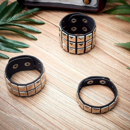 3Pcs/Set Fashion Street Hip Hop Leather Studded Cuff Bracelets Multiple Wristbands Bangle  Acceossries for 80s Punk Rock Concert Outfit