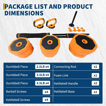4-in-1 Adjustable Dumbbell Set, Weight Set Used as Dumbbell, Barbell, Kettlebells & Push up Stand, Home Gym Fitness Exercise Equipment for Men Women