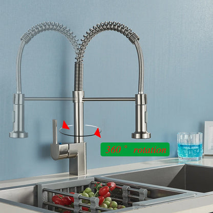 Brushed Nickel Kitchen Faucet Sink Faucet One Handle Spring Hot and Cold Water Tap Deck Mounted  Stream Sprayer Stainless Steel
