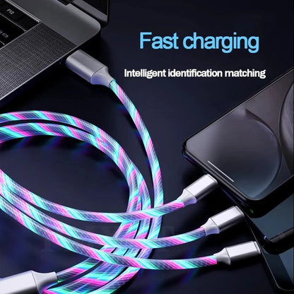 3 in 1 LED Light Glowing Charging Cable 3A Micro USB C Type C Flowing Streamer Type-C Cable for iPhone Xiaomi Huawei