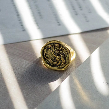 Dragon House Targaryen Ring Cosplay Three Head Dragon Golden Alloy Metal Rings Jewelry Party Costume Accessories Gifts