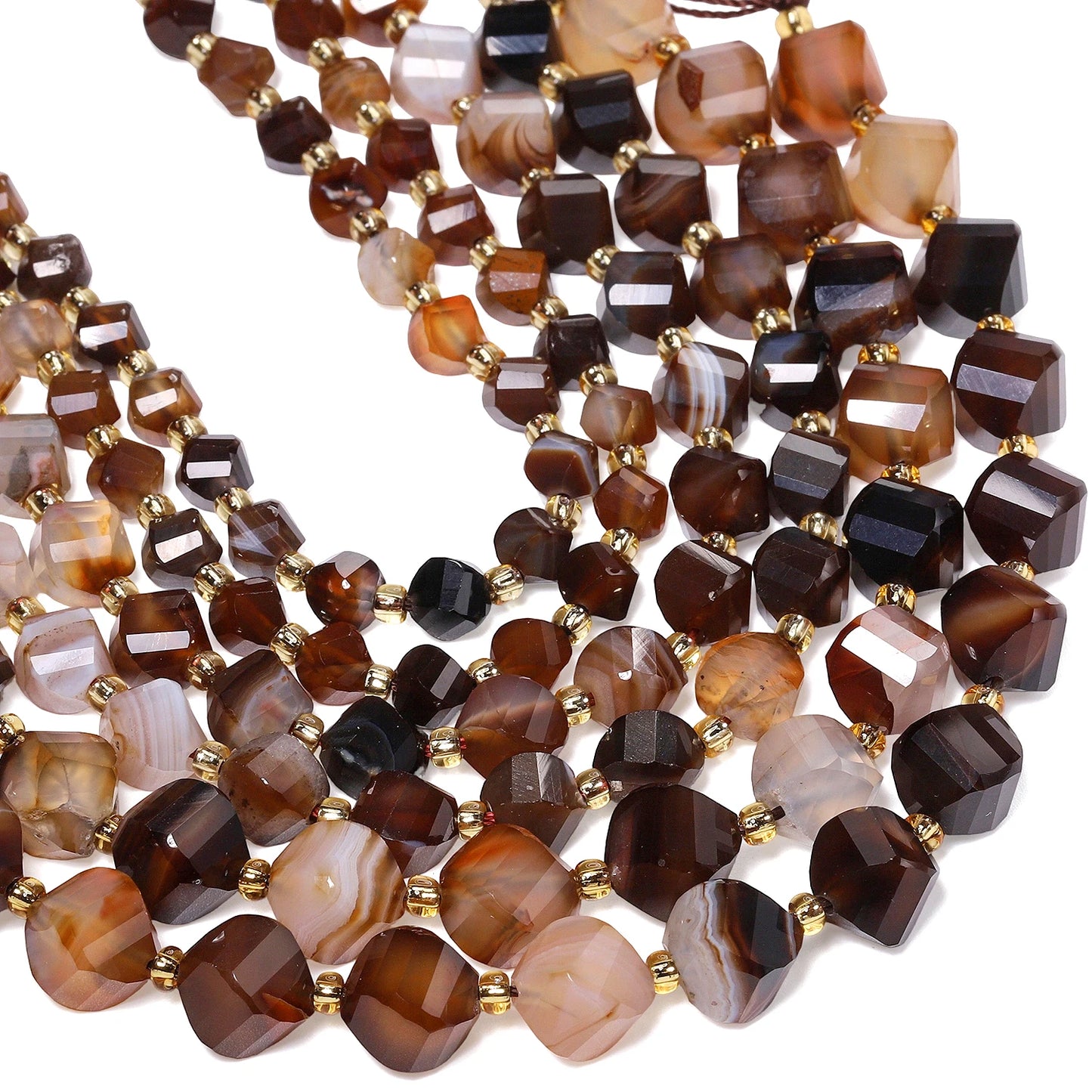 Natural Coffee Stripe Agate Stone Beads 6-10mm Faceted Twist Shape Beads Loose Spacer Beads for Jewelry Making Diy Accessories