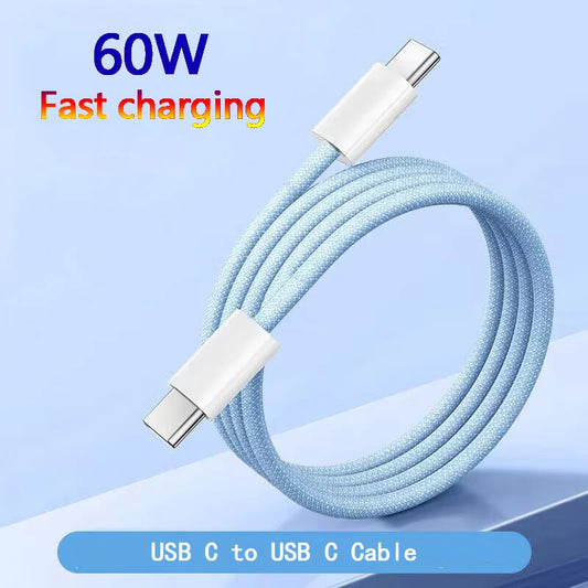 60W USB C to Type C Color Cable For Apple iPhone 15  PD Fast Charging For Huawei Xiaomi Samsung Type C Weaving Cable Accessories