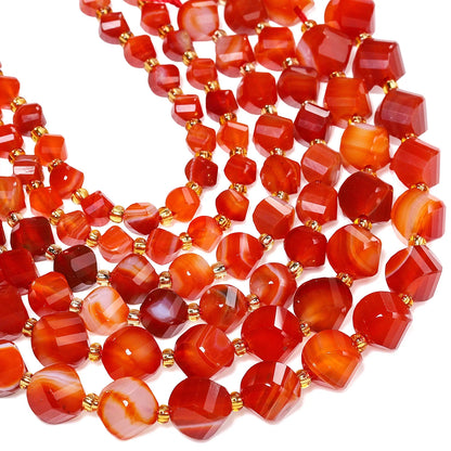 Natural Coffee Stripe Agate Stone Beads 6-10mm Faceted Twist Shape Beads Loose Spacer Beads for Jewelry Making Diy Accessories