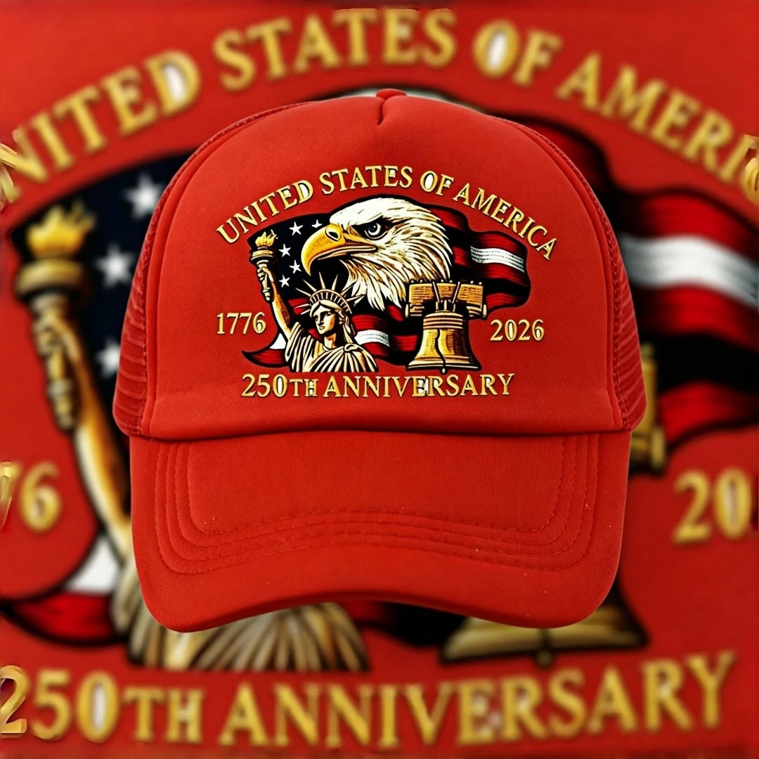 USA 250th Anniversary 1776-2026 Trucker Hat Eagle Statue of Liberty Print Mesh Cap Adjustable Patriotic Baseball Cap for Men Wom