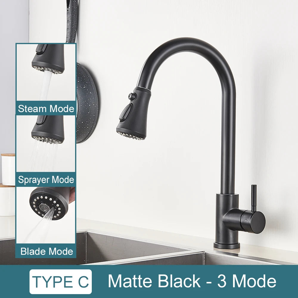 Black Kitchen Faucet Two Function Single Handle Pull Out Mixer  Hot and Cold Water Taps Deck Mounted