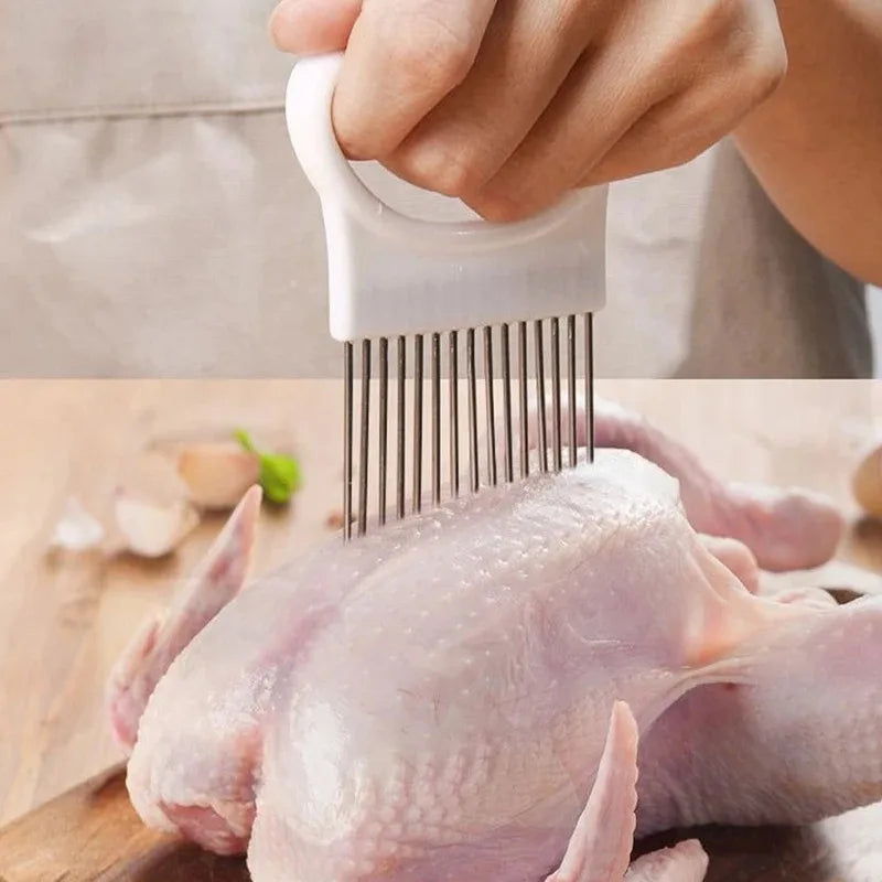 Stainless Steel Onion Cutter Holder Food Slicers Assistant Tomato Onion Slicer Holder Vegetables Cutting Fork Kitchen Gadgets