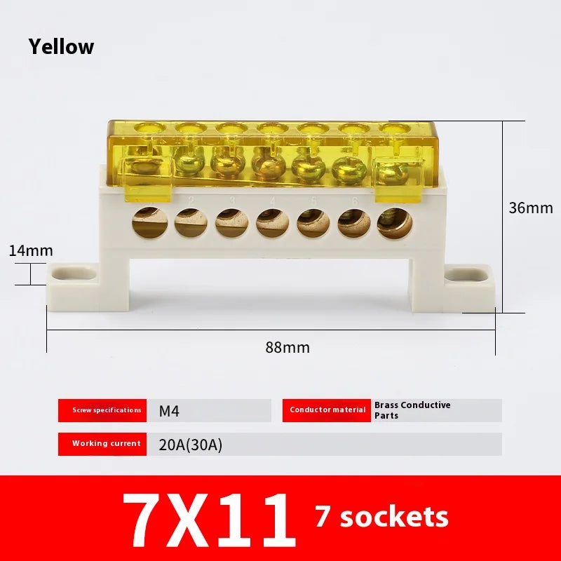 Zero Wire Terminal 3/4/5/6/7/10-Hole Distribution Box Terminal Block Dustproof Ground Copper Bar Bridge Type Busbar With Cover