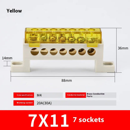 Zero Wire Terminal 3/4/5/6/7/10-Hole Distribution Box Terminal Block Dustproof Ground Copper Bar Bridge Type Busbar With Cover