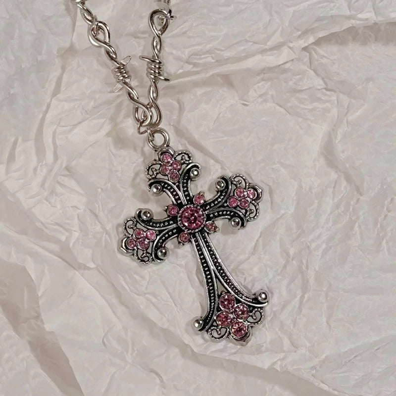 Y2K Sweet Cool Girl Personalized Creative Cross Love Pendant Necklace, Suitable for Daily Wearing