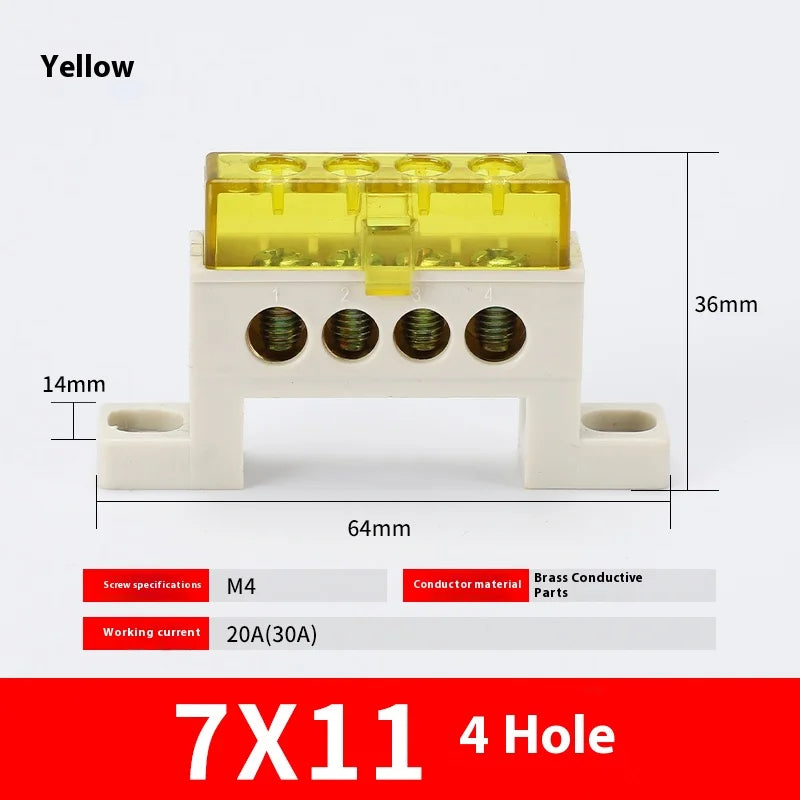 Zero Wire Terminal 3/4/5/6/7/10-Hole Distribution Box Terminal Block Dustproof Ground Copper Bar Bridge Type Busbar With Cover