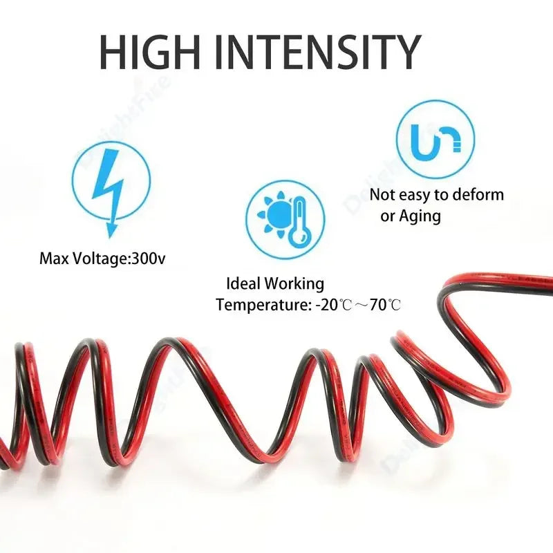 12V Red Black Hookup Wire 2 Pin Automotive Flat Cable LED Extension Wires For Doorbell LED Ribbon Lamp Tape Lighting Speakers