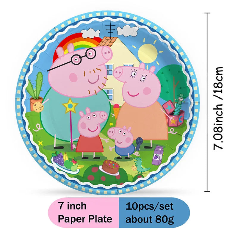 Peppa Pig Theme Party Supplies Tableware Cup Plate Straw Napkins Spiral Honeycomb Paper boxe Background Girls Birthday Decorate