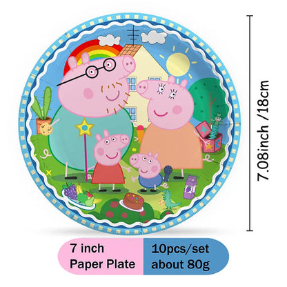 Peppa Pig Theme Party Supplies Tableware Cup Plate Straw Napkins Spiral Honeycomb Paper boxe Background Girls Birthday Decorate
