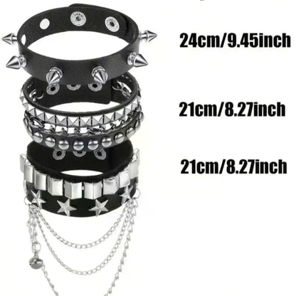 Emo Y2K Indie Grunge Studs Spiked Bracelet Goth Jewelry Accessories for Cool Rocker Skater Biker, 4 Pieces Men Punk Black PU Leather Cuff Bracelets Set