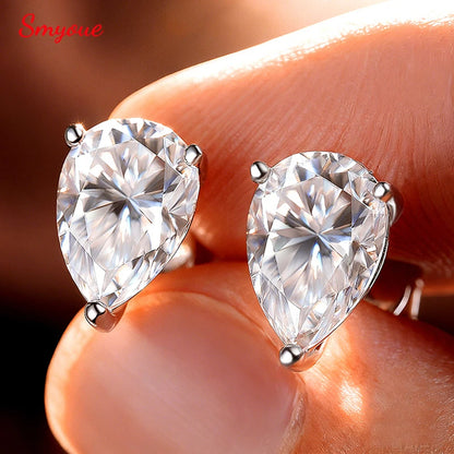 Smyoue 0.5CT 1CT Pear Cut Certified Moissanite Stud Earrings for Women 100% 925 Sterling Silver Plated 18k Gold Wedding Jewelry