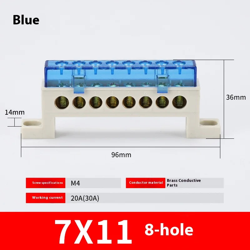 Zero Wire Terminal 3/4/5/6/7/10-Hole Distribution Box Terminal Block Dustproof Ground Copper Bar Bridge Type Busbar With Cover