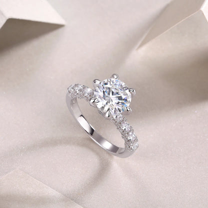 JIUZUAN 1/2/3 Carat Women's Engagement Ring Round Cut Moissanite Ring 925 Sterling Silver Classic Wedding Anniversary Ring