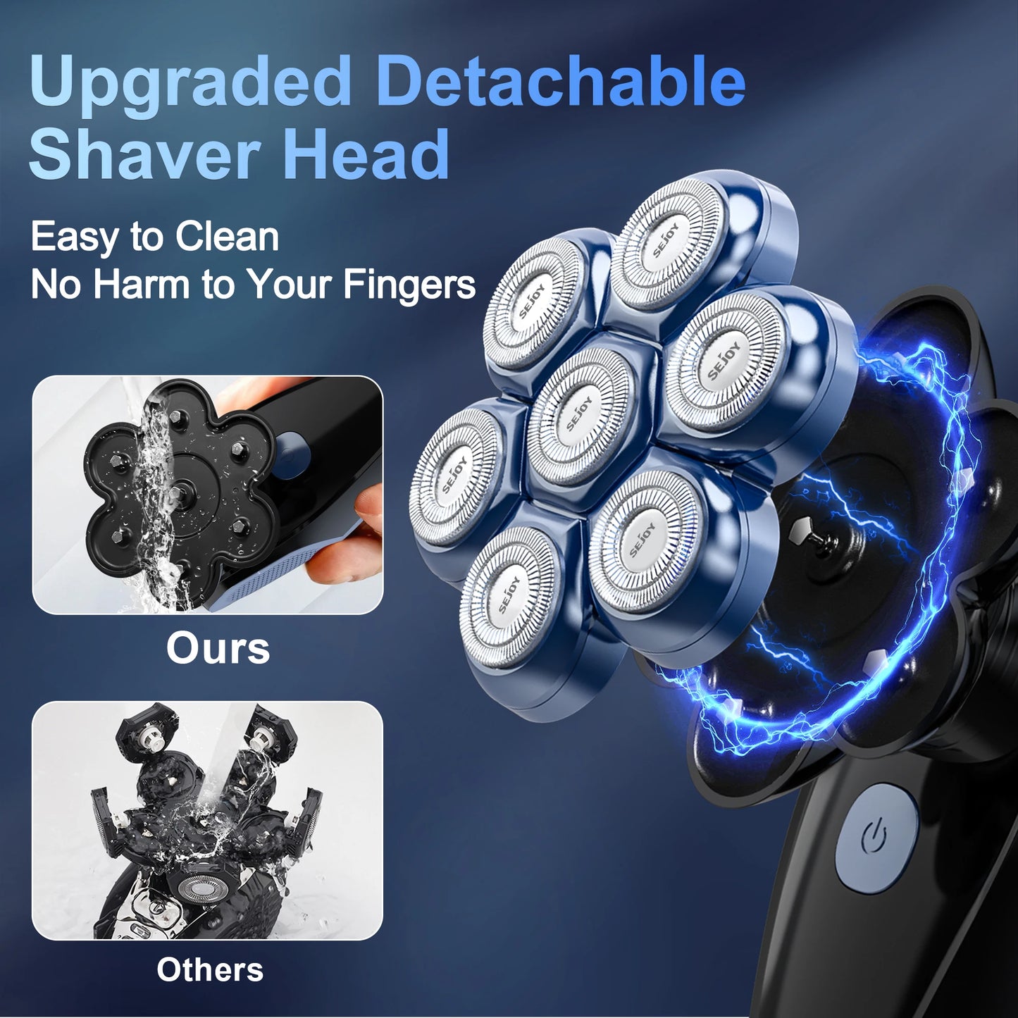 Sejoy 6-in-1 7D Head Shavers for Bald Men Electric Razor with Nose Hair Trimmer Waterproof Multifunctional Men Grooming Kit