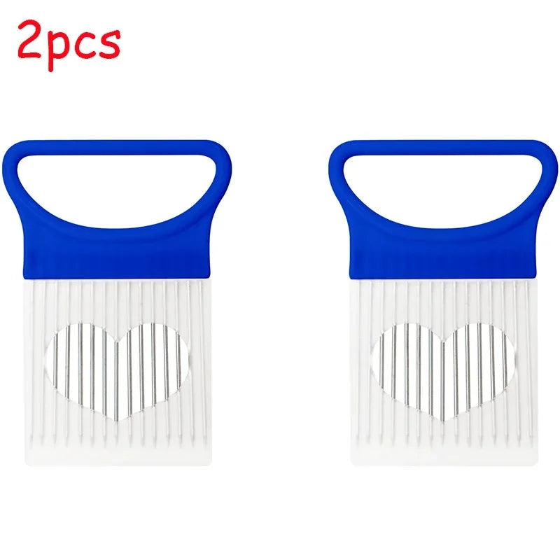 Stainless Steel Onion Cutter Holder Food Slicers Assistant Tomato Onion Slicer Holder Vegetables Cutting Fork Kitchen Gadgets