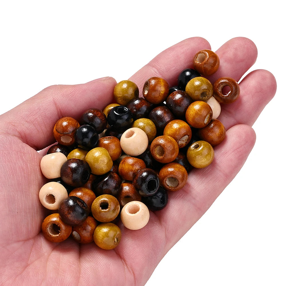 200pcs/lot 11mm Brown Wooden Beads Large Hole Loose Spacer Beads for Vintage Round Jewelry Making DIY Beaded Bracelet Necklace