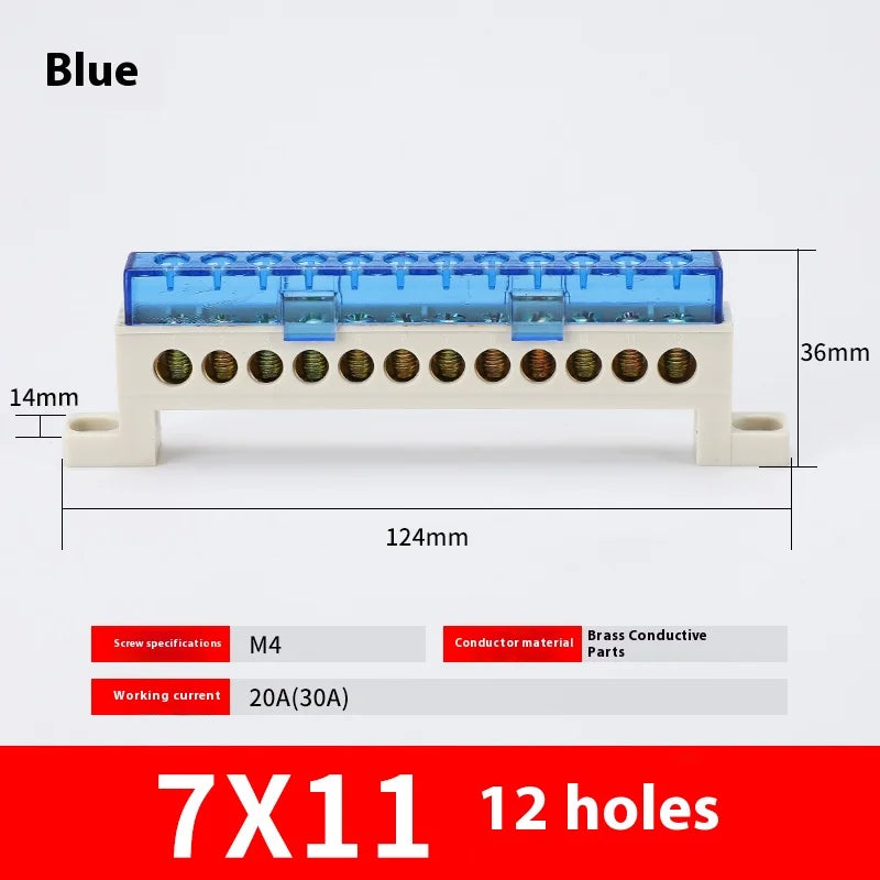 Zero Wire Terminal 3/4/5/6/7/10-Hole Distribution Box Terminal Block Dustproof Ground Copper Bar Bridge Type Busbar With Cover