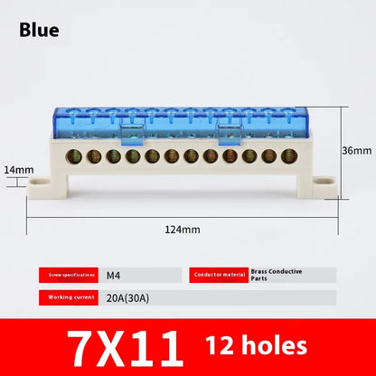 Zero Wire Terminal 3/4/5/6/7/10-Hole Distribution Box Terminal Block Dustproof Ground Copper Bar Bridge Type Busbar With Cover