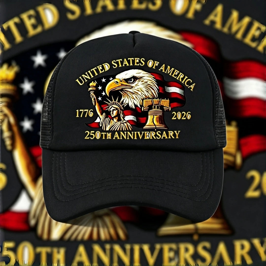 USA 250th Anniversary 1776-2026 Trucker Hat Eagle Statue of Liberty Print Mesh Cap Adjustable Patriotic Baseball Cap for Men Wom