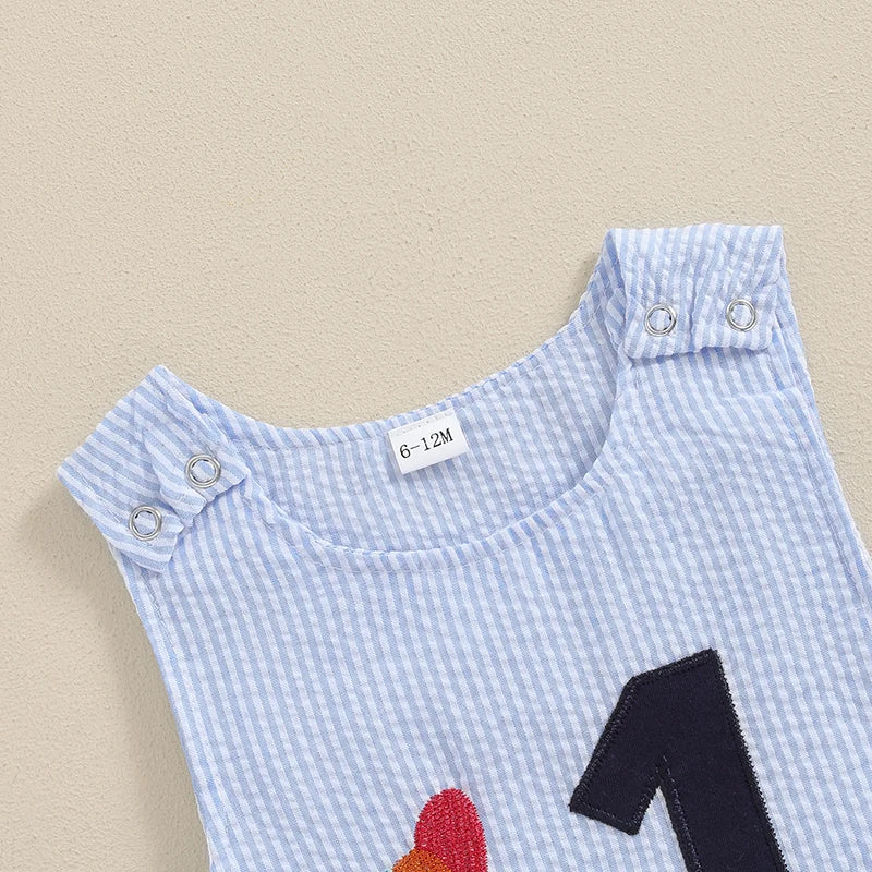 Pudcoco Infant Baby Boy Overalls, Embroidery Cake Striped Jumpsuit Birthday Clothes for Casual Daily 6-18M