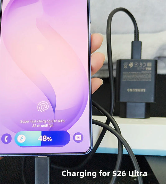 Original Cargador SAMSUNG 65W 60W Charger S26 Ultra S25 FE S24 Fast Charging Cable Type C Adapter Galaxy S26 A17 Tablet S11