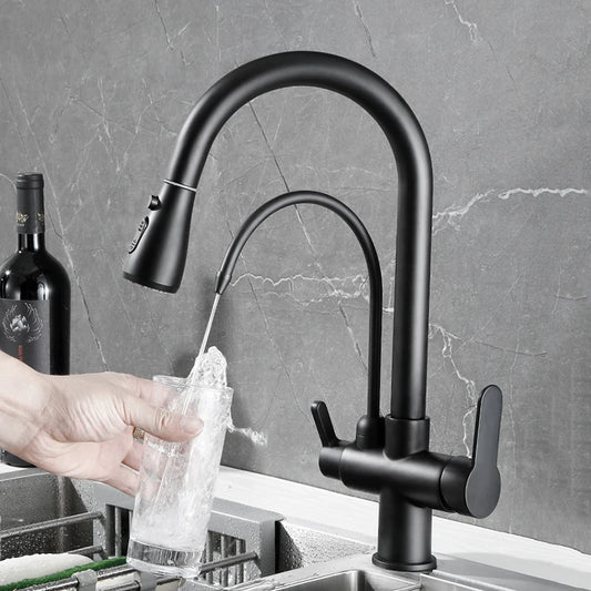 Onyzpily Black Touch/NO Sensor Kitchen Faucet Pull Out Sink Faucets Hot Cold Mixer Pure Water Tap Deck Mounted Taps Dual Handle