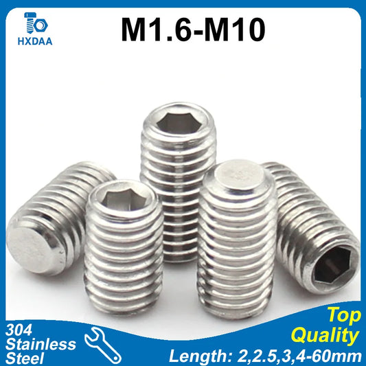 2-10pcs M1.6 M2 M3 M4 M5 M6 M8 M10 304 Stainless Steel Headless Hexagon Socket Cup Point Grub Screw Hex Socket Set Screws