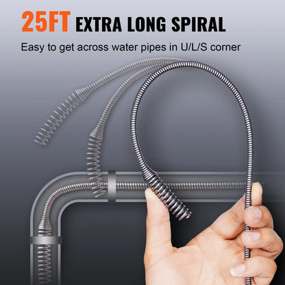 SucceBuy Drain Auger 25Ft Manual-feeding Plumbing Snake w/ Drill Attachment Drain Clog Remover Toilet Sewer Pipe Dredge for Home