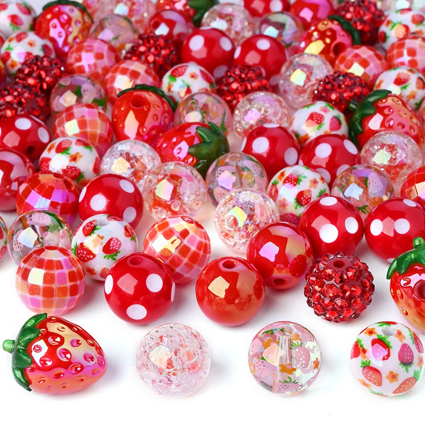 20pcs/lot Acrylic Fruit Strawberry Beads Mixed Loose Spacer Beads for Jewelry Making DIY Bracelet Necklace Bead Accessories