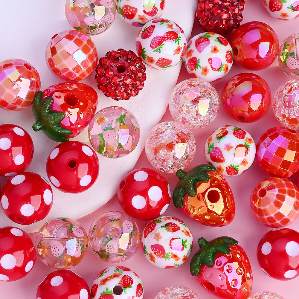 20pcs/lot Acrylic Fruit Strawberry Beads Mixed Loose Spacer Beads for Jewelry Making DIY Bracelet Necklace Bead Accessories