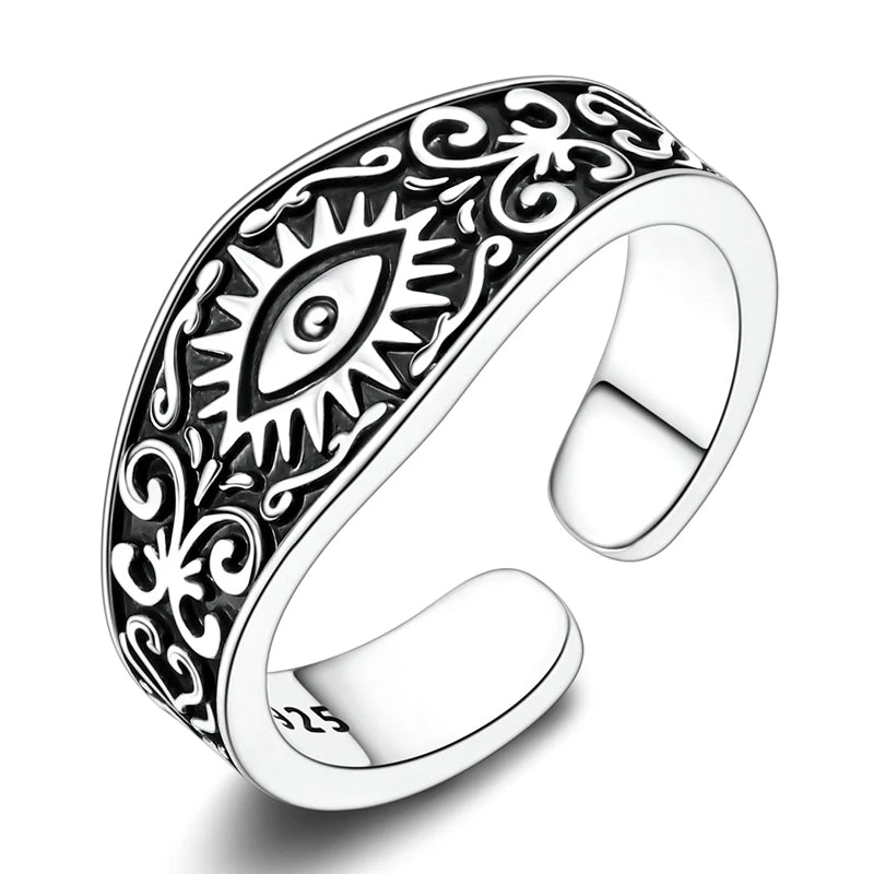 MULA 925 Sterling Silver Rings Retro Sun Moon Stars Adjustable Open Ring For Women Man Wedding Band Party Fashion Jewelry Gift
