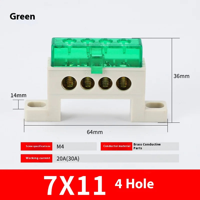 Zero Wire Terminal 3/4/5/6/7/10-Hole Distribution Box Terminal Block Dustproof Ground Copper Bar Bridge Type Busbar With Cover