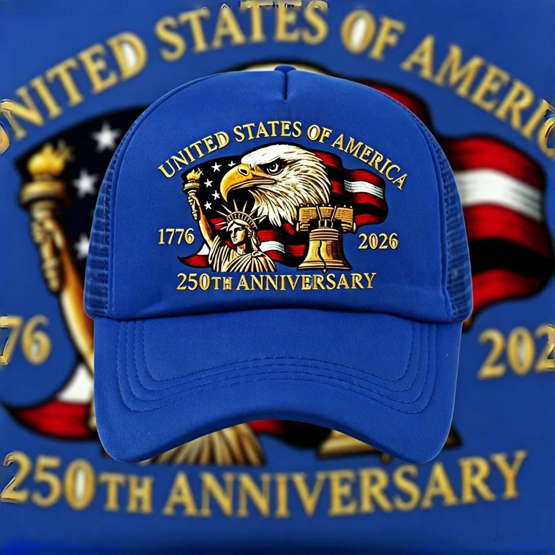 USA 250th Anniversary 1776-2026 Trucker Hat Eagle Statue of Liberty Print Mesh Cap Adjustable Patriotic Baseball Cap for Men Wom