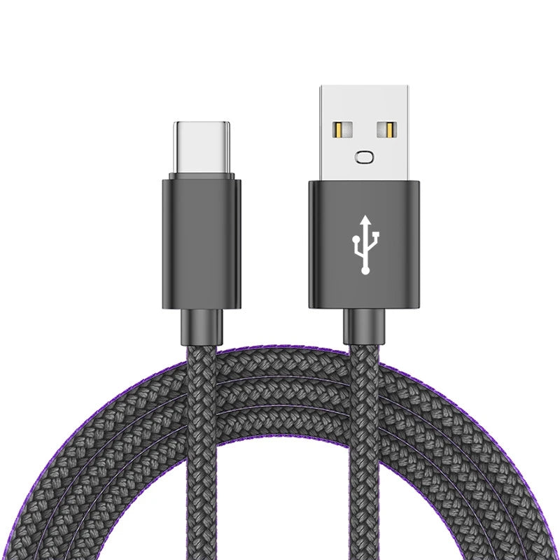 Nylon Data Cable Fast Charger USB A to Type C Charging Cable For Huawei Samsung Android Phone TypeC Charging Device 1M 2M 3M