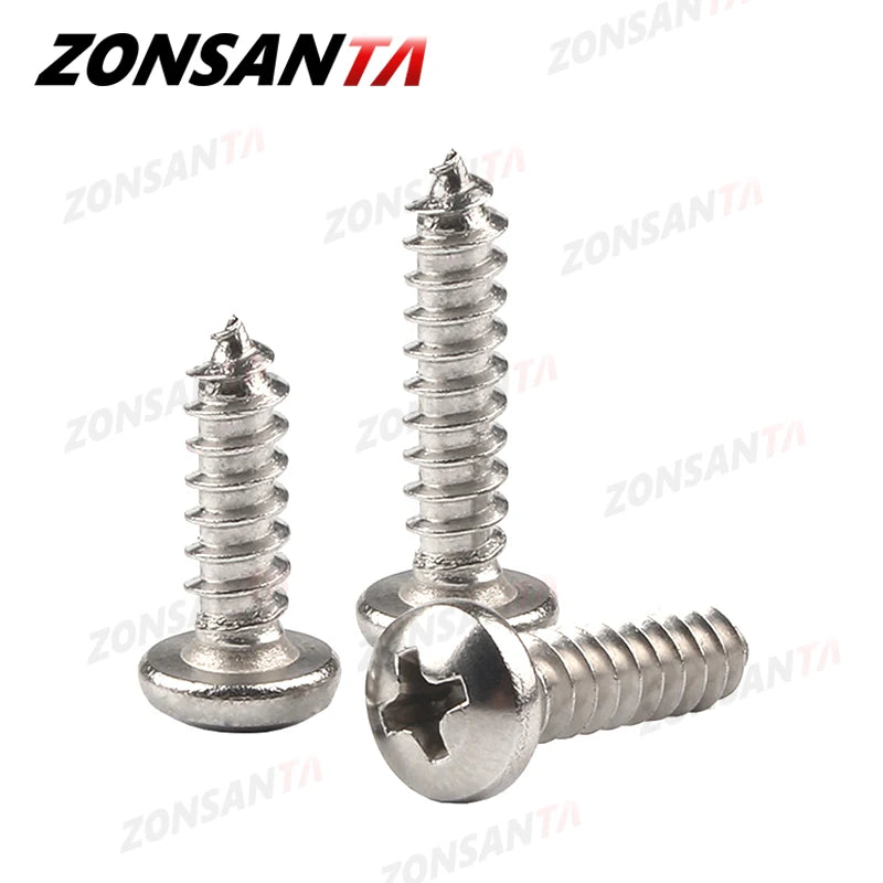 ZONSANTA M1.4 M1.7 M2 M2.2 M2.6 M3 M3.5 M4 M5 M6 Small 304 Stainless Steel Cross Phillips Pan Round Head Self Tapping Screw