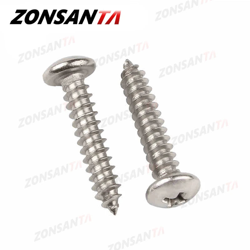 ZONSANTA M1.4 M1.7 M2 M2.2 M2.6 M3 M3.5 M4 M5 M6 Small 304 Stainless Steel Cross Phillips Pan Round Head Self Tapping Screw