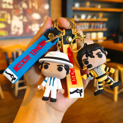 Michael Jackson Figure Keychain Classic Music Idol Pendant Mini Doll Keyring Fans Collectible Key Chain Gift
