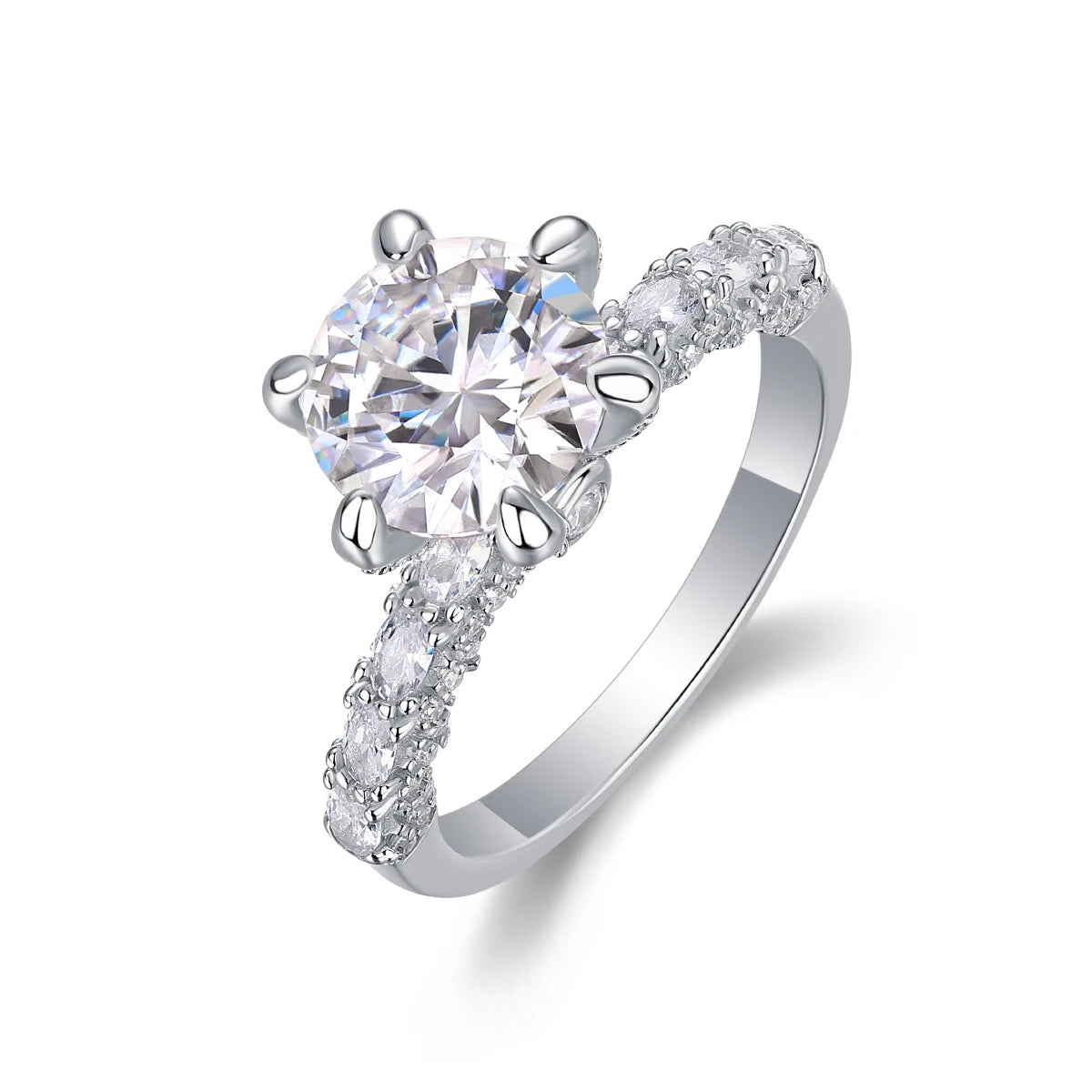 JIUZUAN 1/2/3 Carat Women's Engagement Ring Round Cut Moissanite Ring 925 Sterling Silver Classic Wedding Anniversary Ring