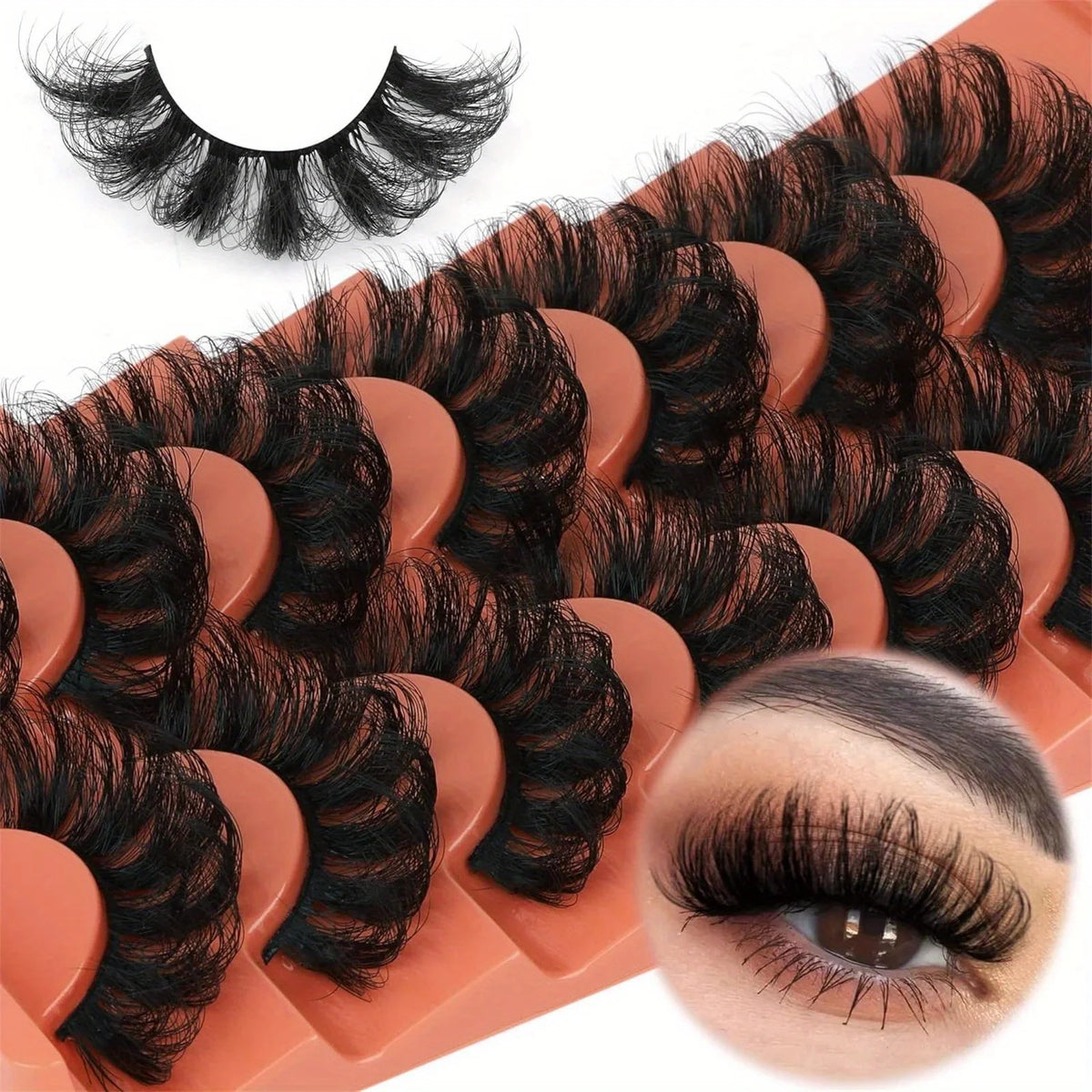 21Pairs/3Pack False Lashes Fluffy False Eyelashes Full Wispy Lashes 8D Volume Curly Fake Eyelashes