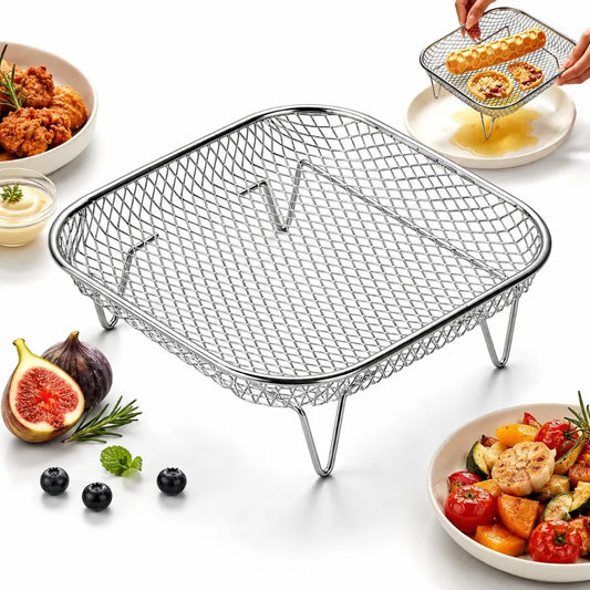 Air Fryer Rack Non-Stick Stainless Steel Air Fryer Tray Grill Basket Kitchen Accessory BBQ Frying Rack Cooking Gadgets Hot Sales