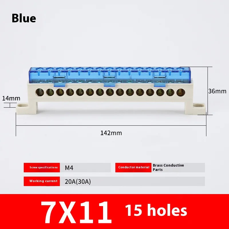 Zero Wire Terminal 3/4/5/6/7/10-Hole Distribution Box Terminal Block Dustproof Ground Copper Bar Bridge Type Busbar With Cover