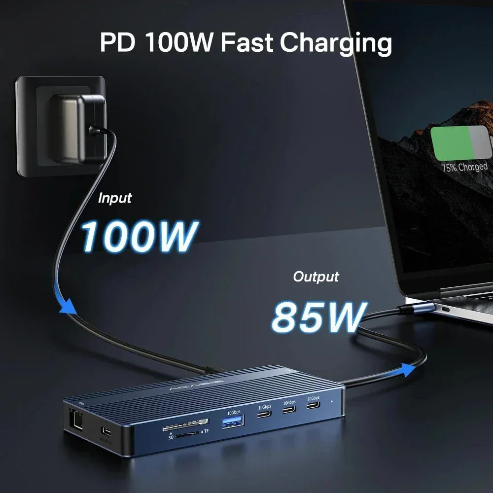 Acasis 14 in 1 USB-C Docking Station Triple Display 4K60Hz HDMI DP PD100W 10Gbps Hub for MacBook Laptop Workstation Setup