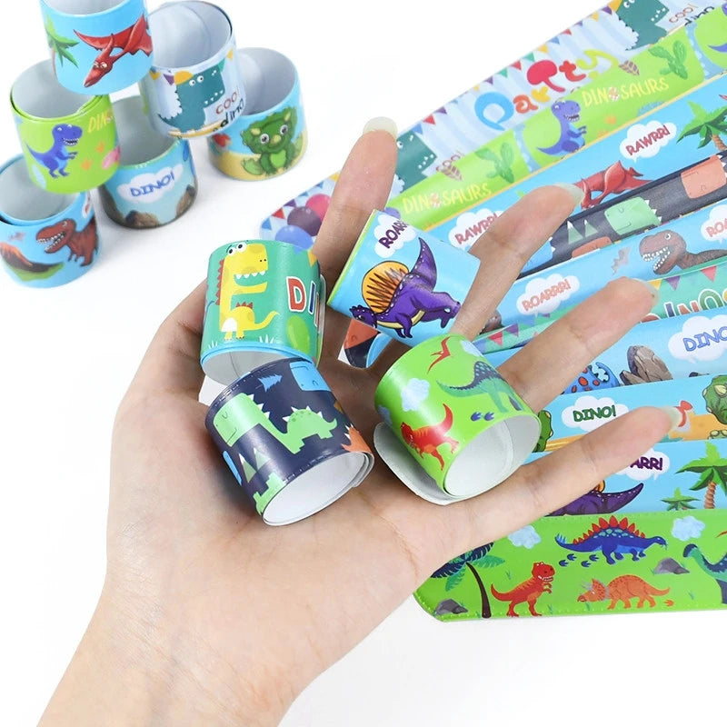 Dinosaur Party Favors Slap Bracelets Straws Rings Key Chains for Kids Birthday Gifts Girl Boy Toys Dinosaur Themed Supplies